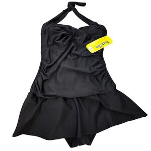 NWT Black Halter Swim Dress by Deep Blue Ruched One Piece Swimsuit Black Size 10